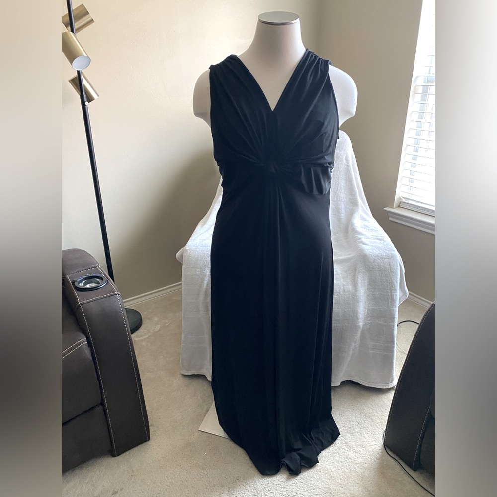 AVENUE Maxi Dress with Cinched Waist Knot, (Black) Size 22/24